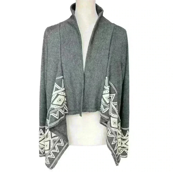 Aztec style cardigan size S grey & white print - Picture 1 of 6